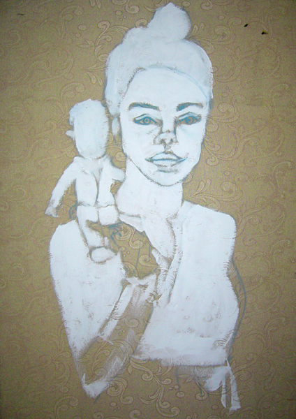 Puppe, Acryl auf Decostoff, 100 x 80cm, 2009